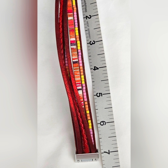 Leather Wrap Boho Bracelet With Magnetic Closure 7" in Length - Picture 7 of 8